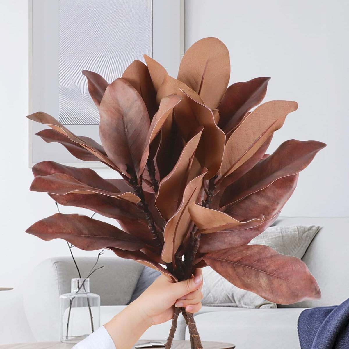 Natural Artificial Autumn Magnolia Branches Indoor Decor Bundle