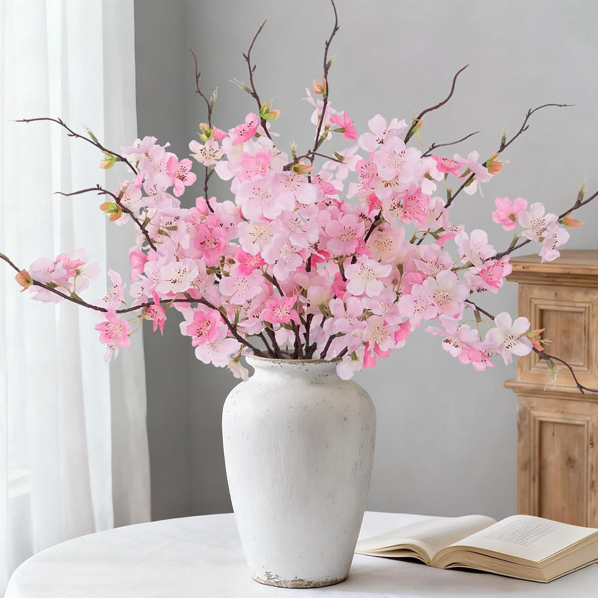 6 PCS Faux Cherry Blossom Branches Decor 31.5 Inch Long Stems Fake Artificial Flowers for Home Indoor Decoration Vase Arrangement Living Room Table Bedroom Spring Decor
