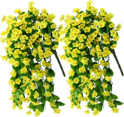2PCS Artificial Hanging Flowers, Fake Hanging Plants Violet Vines UV Resistant for Wall Home Room Garden Wedding Indoor Outdoor Spring Summer Decoration(Purple)