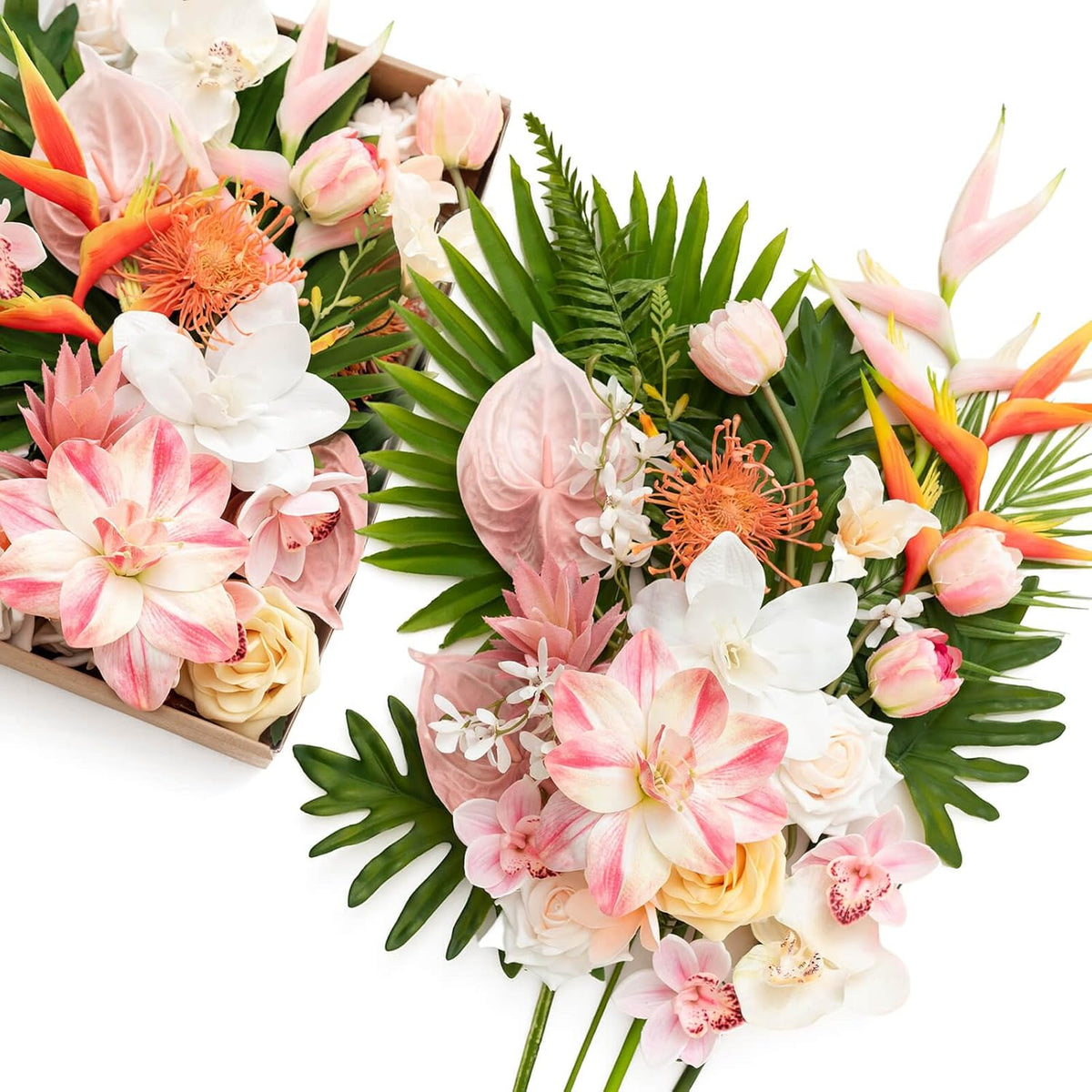 Ling's moment Fake Flowers Box, Faux Artificial Greenery Stems Foam Roses Poppy Gardenia Silk Hydrangea Peony Fabic Flower for Centerpieces Bouquet Wedding Floral Vase, English Pastel, Deluxe Combo