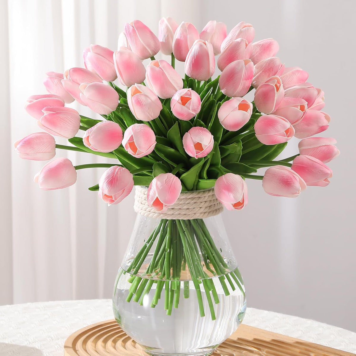 24 Pcs Artificial Tulips PU Faux Flowers, Red Real Touch Fake Tulips for Valentine's Day Spring Easter Home Kitchen Wedding Decorations and New Year Decor