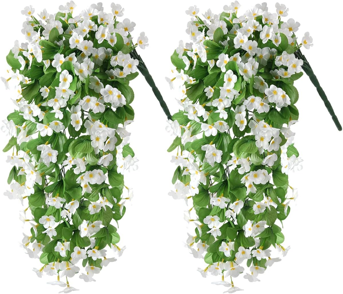 2PCS Artificial Hanging Flowers, Fake Hanging Plants Violet Vines UV Resistant for Wall Home Room Garden Wedding Indoor Outdoor Spring Summer Decoration(Purple)