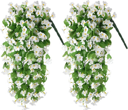 2PCS Artificial Hanging Flowers, Fake Hanging Plants Violet Vines UV Resistant for Wall Home Room Garden Wedding Indoor Outdoor Spring Summer Decoration(Purple)