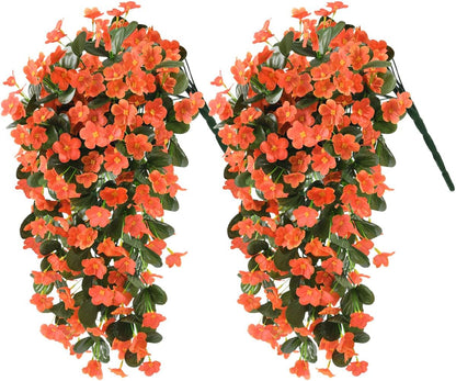 2PCS Artificial Hanging Flowers, Fake Hanging Plants Violet Vines UV Resistant for Wall Home Room Garden Wedding Indoor Outdoor Spring Summer Decoration(Purple)