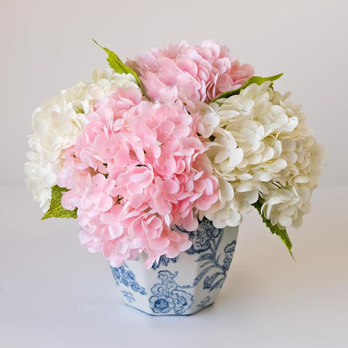 YalzoneMet Hydrangea Artificial Flowers 4 Pcs 2 White 2 Light Blue 21 inch Long Rod Real Touch Lifelike Fake Latex Hydrangea for Home Party Outdoor Wedding Gifts Christmas Decor Table Centerpiece