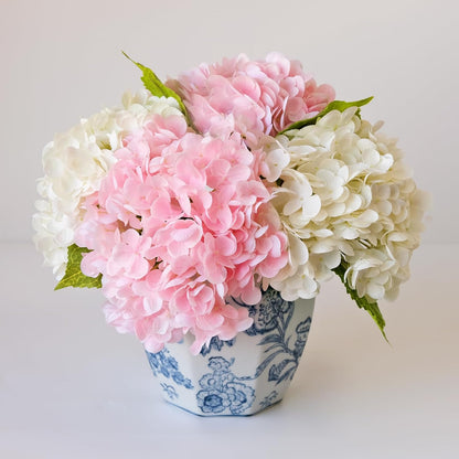 YalzoneMet Hydrangea Artificial Flowers 4 Pcs 2 White 2 Light Blue 21 inch Long Rod Real Touch Lifelike Fake Latex Hydrangea for Home Party Outdoor Wedding Gifts Christmas Decor Table Centerpiece