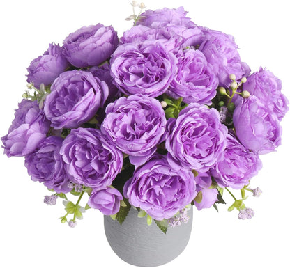 Artificial Peonies Silk Flowers, 2 Bundles Pink Faux Peony Bouquet for Home Wedding Decor