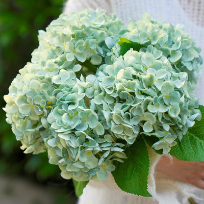 5 Pcs Hydrangea Artificial Flowers, Faux Silk Hydrangea Flores with Stems, Fake Flowers for Wedding Bouquet Kitchen Home Office Party Coffee Tables Vase Outdoor Decor (Purple, 18.5 Inches)