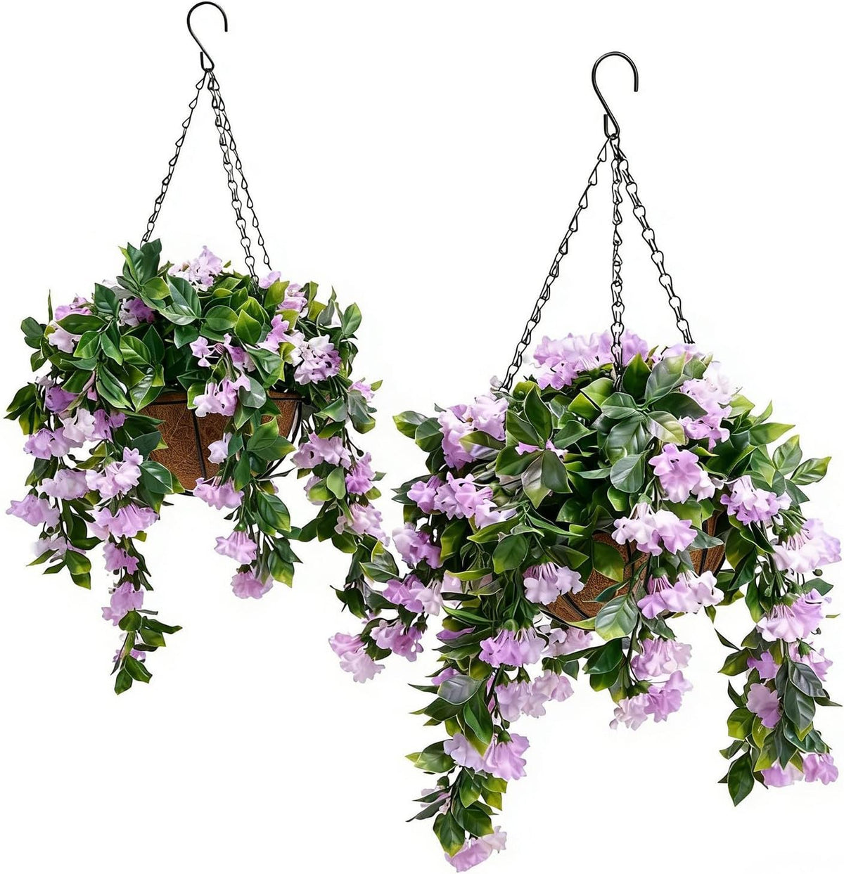 15" Faux Crepe Myrtle Hanging Baskets - Set of 2, Artificial Hanging Plants Flowers for Outdoors, No Maintenance Required, No Watering Needed. Brighten Your Porch Instantly! (Pink)
