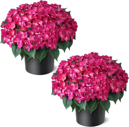 Artificial Hydrangea Flower Topiary Trees - 2 Sets Faux Silk Flower Potted Plant, UV Resistant Fake Outdoor Hydrangea Bush for Front Door, Farmhouse, Garden, Porch Decor (White)