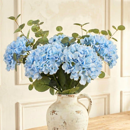 Real Touch White Faux Hydrangea And Eucalyptus Arrangement, Faux Floral Arrangements, Hyper Realistic Artificial Flowers, White Centerpieces For Kitchen Dining Coffee Table Decor, 5 Heads + Greenery