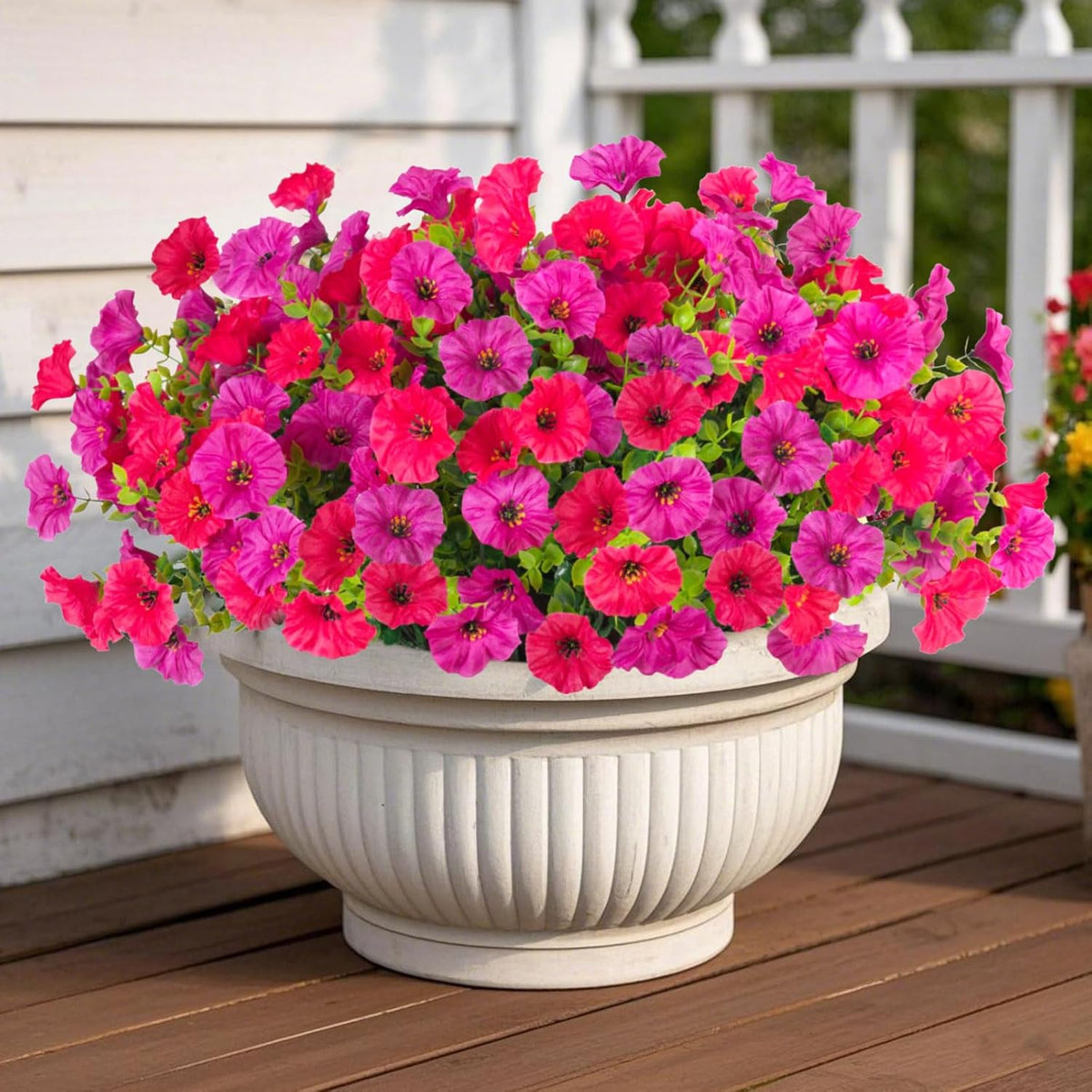 12 Bundles Morning Glory Artificial Flowers for Outdoor Decoration UV Resistant Fake Plastic Plants Artificial Greenery for Indoor Outdoor Garden Patio Window Box Home Decor