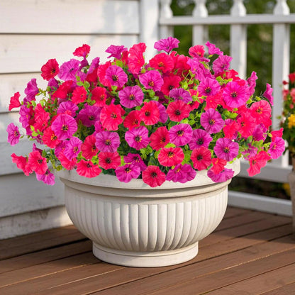 12 Bundles Morning Glory Artificial Flowers for Outdoor Decoration UV Resistant Fake Plastic Plants Artificial Greenery for Indoor Outdoor Garden Patio Window Box Home Decor