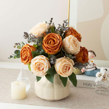 Artificial Hydrangea Flower Arrangements with Ceramic Vase for Home and Wedding Decor