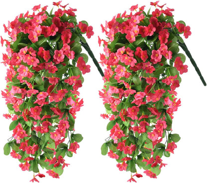2PCS Artificial Hanging Flowers, Fake Hanging Plants Violet Vines UV Resistant for Wall Home Room Garden Wedding Indoor Outdoor Spring Summer Decoration(Purple)