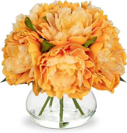 Hollyone Hydrangea Artificial Flowers with Vase White Silk Fake Flowers Arrangements in Glass Vase with Faux Water for Home Bathroom Office Table Centerpiece Shelf Decorations