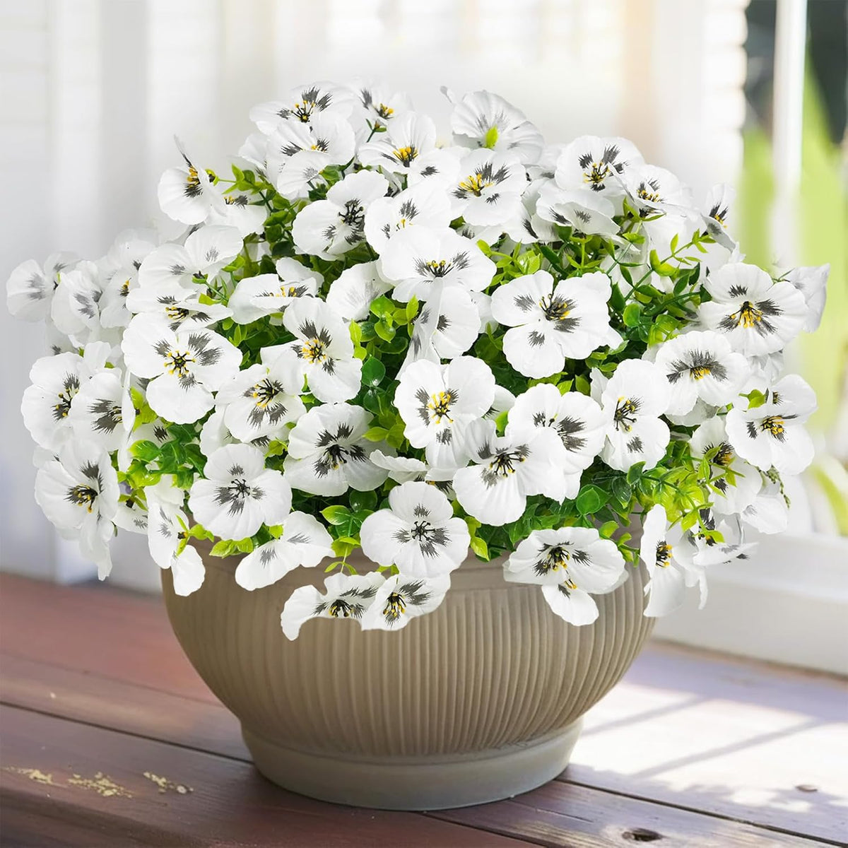 Artificial Flowers for Outdoor, UV Resistant Fake Pansy Flowers, Silk Faux Fowers for Outside Planters Home Garden Office Patio Front (18 Bundles)