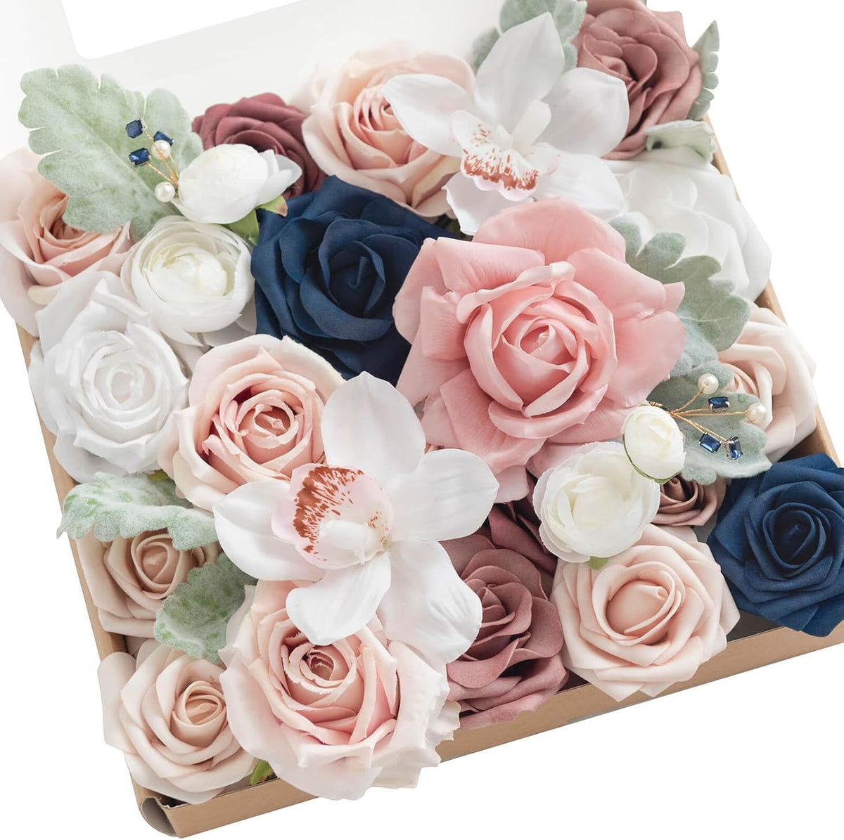 Ling's moment Fake Flowers Box, Faux Artificial Greenery Stems Foam Roses Silk Peony Ranunculus Fabic Flower for Centerpieces Bouquet Wedding Vase Floral Decorations, Garden Blush, Deluxe Combo