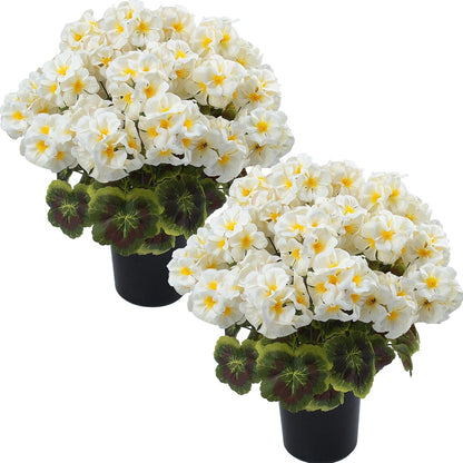 lovemoon 2 Pcs Geranium Potted Artificial Flowers, 19" Fake Geraniums Plants UV Resistant Silk Potted Plants for Outdoor Home Décor Office Porch Garden Decor (2, Red)