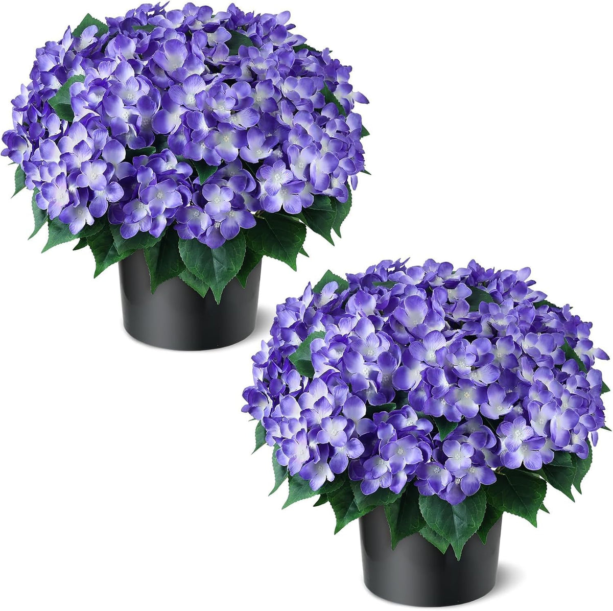 Artificial Hydrangea Flower Topiary Trees - 2 Sets Faux Silk Flower Potted Plant, UV Resistant Fake Outdoor Hydrangea Bush for Front Door, Farmhouse, Garden, Porch Decor (White)