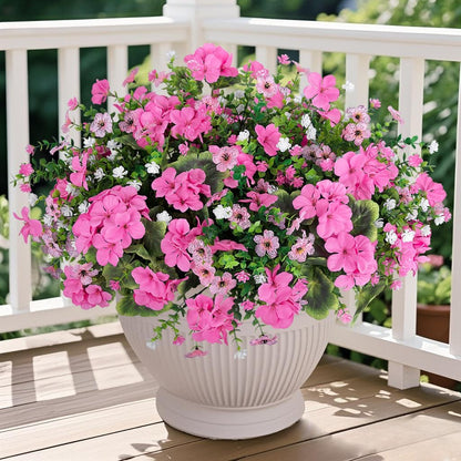 Ouddy Decor 18" Artificial Geranium Flowers for Outdoors, 10 Bundles Mixed Fake Silk Flowers Plastic Plants UV Resistant for Summer Garden Porch Patio Planter Kitchen Table Home Decor, Red