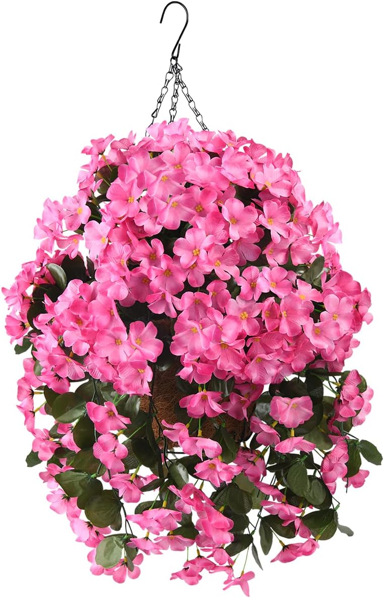 INQCMY Artificial Fake Hanging Plants Flowers Basket for Spring Summer Outdoor Outside Decoration, Faux Silk Begonia Flower in Planter Look Real UV Resistant for Home Porch Patio Balcony Yard Decor