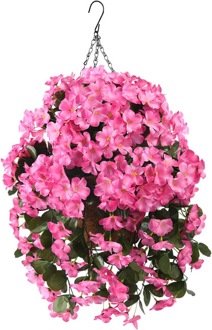 INQCMY Artificial Fake Hanging Plants Flowers Basket for Spring Summer Outdoor Outside Decoration, Faux Silk Begonia Flower in Planter Look Real UV Resistant for Home Porch Patio Balcony Yard Decor