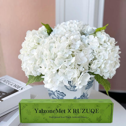 YalzoneMet Hydrangea Artificial Flowers 4 Pcs 2 White 2 Light Blue 21 inch Long Rod Real Touch Lifelike Fake Latex Hydrangea for Home Party Outdoor Wedding Gifts Christmas Decor Table Centerpiece