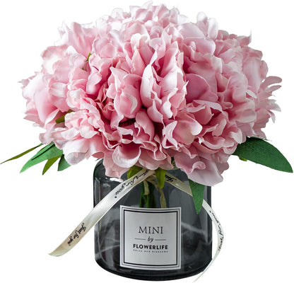 XIAYAN Artificial Flower and Glass vase, Silk Rose Flower Glass Bottle Set, Suitable for Living Room, Dining Table, Office, Wedding, Hotel Banquet and Other Home Decoration. (Pink)………
