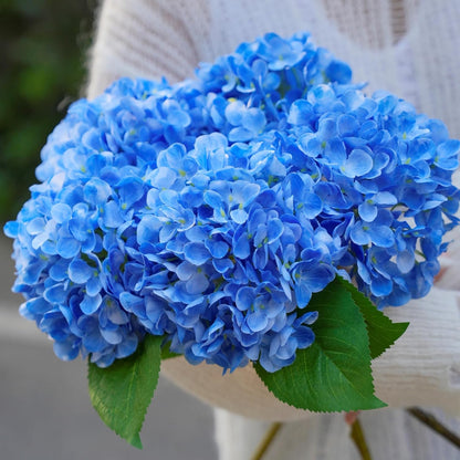 5 Pcs Hydrangea Artificial Flowers, Faux Silk Hydrangea Flores with Stems, Fake Flowers for Wedding Bouquet Kitchen Home Office Party Coffee Tables Vase Outdoor Decor (Purple, 18.5 Inches)