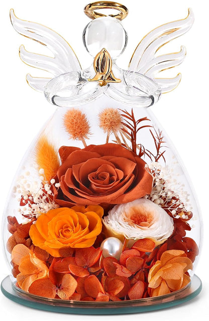 Gifts for Mom Birthday Gifts for Women Preserved Rose Forever Flower in Glass Angel Figurines Fresh Flowers for Delivery Anniversary Mothers Day Real Colorful Roses for Grandma Her Wife from Daughter