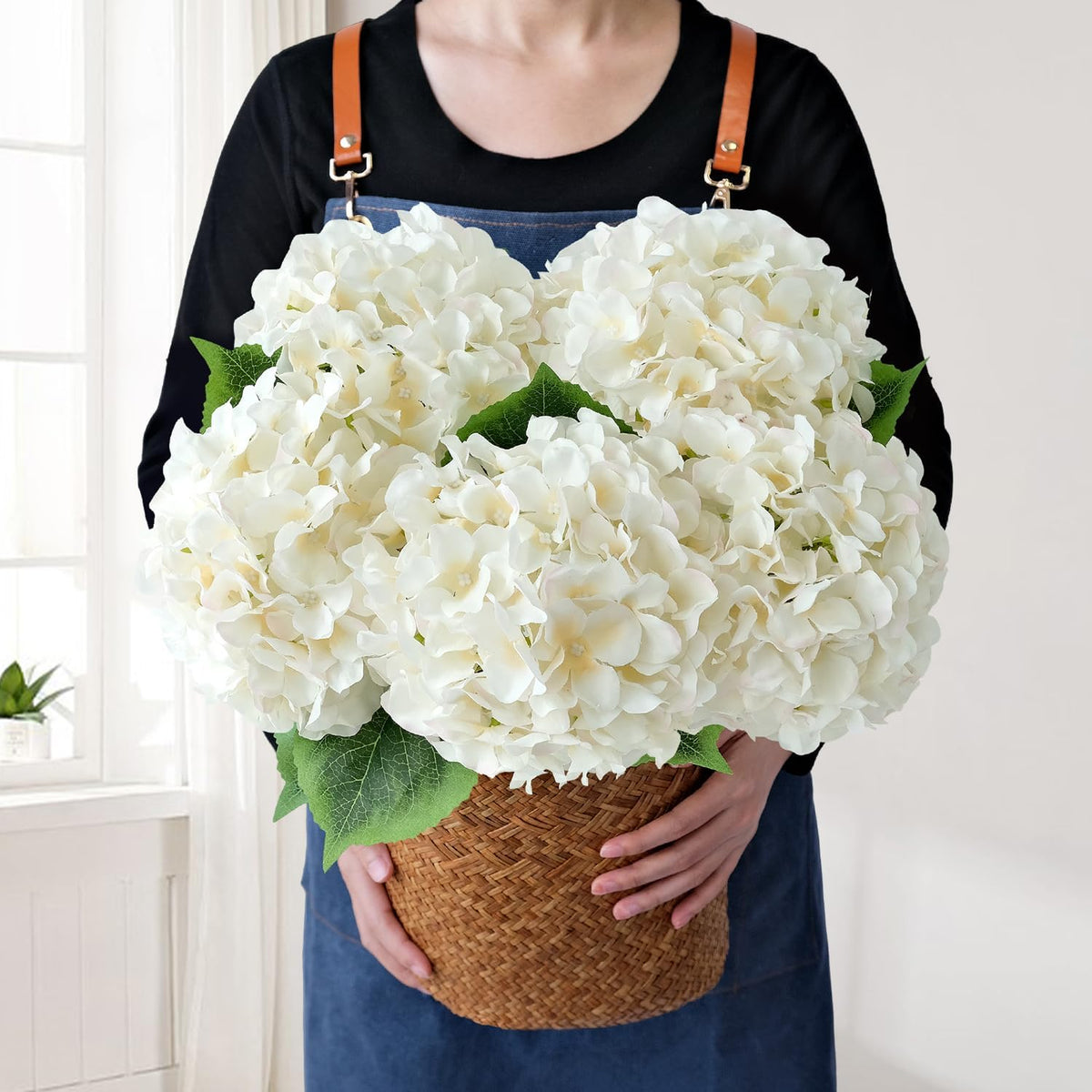 Blue Hydrangea Artificial Flowers, 5Pcs 20-Inch Large Lifelike Silk Hydrangeas for Home Decor