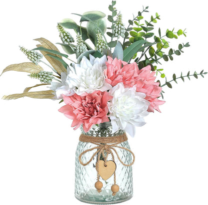Faux Flowers with Vase, Artificial Silk Flowers in Vase, Fake Plant Eucalyptus and Willow, Flower Arrangement for Home Farmhouse kitchen Dining Table Centerpiece Decorations Coffee Table Decor (White)