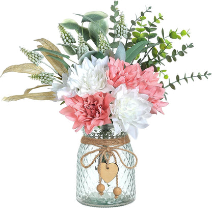 Faux Flowers with Vase, Artificial Silk Flowers in Vase, Fake Plant Eucalyptus and Willow, Flower Arrangement for Home Farmhouse kitchen Dining Table Centerpiece Decorations Coffee Table Decor (White)