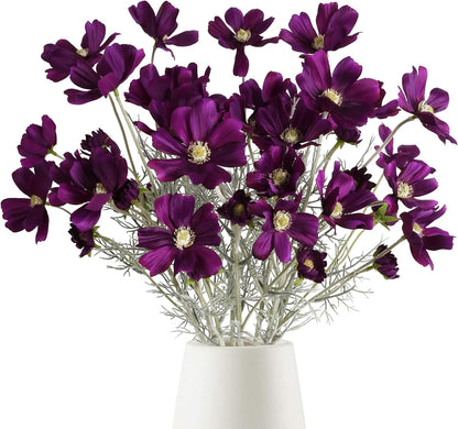 6 Pcs Cosmos Silk Flowers 24" Wild Flowers Artificial Fake Flowers Arrangement for Wedding Party Kitchens Home Decoration (Burgundy)