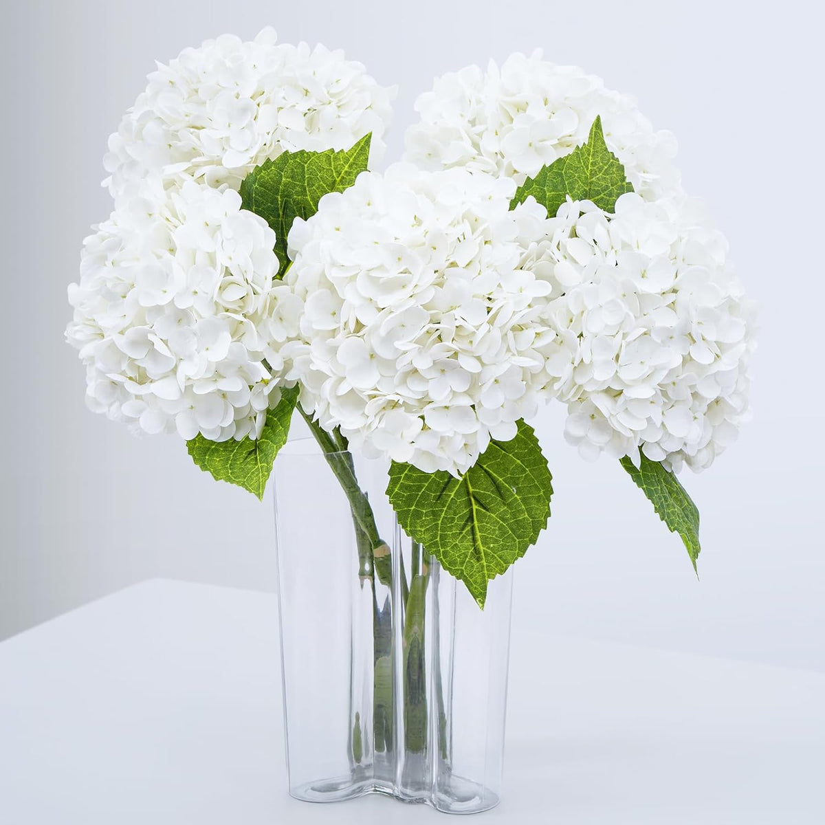 Waipfaru 21" Real Touch Blue Hydrangea Artificial Flowers with Long Stem & Leaves, Full Latex Faux Hydrangea Flowers for Home Decor Party Floral Arrangements Wedding Bouquets Centerpieces, 4Pcs