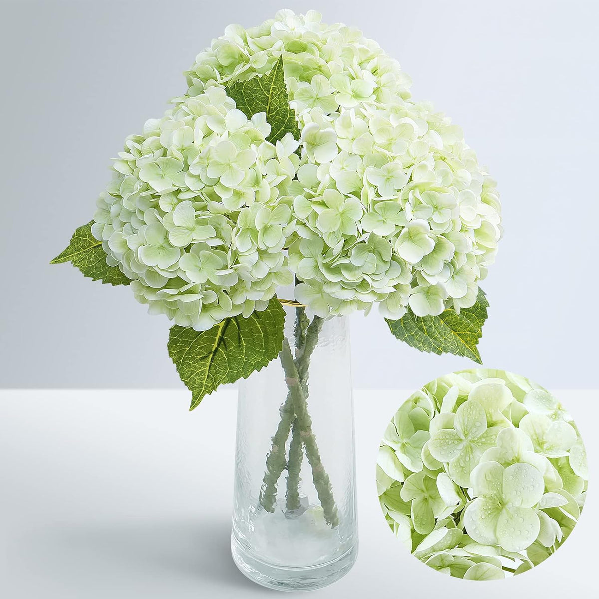Waipfaru 21" Real Touch Blue Hydrangea Artificial Flowers with Long Stem & Leaves, Full Latex Faux Hydrangea Flowers for Home Decor Party Floral Arrangements Wedding Bouquets Centerpieces, 4Pcs