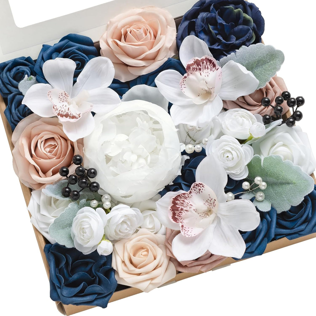 Ling's moment Fake Flowers Box, Faux Artificial Greenery Stems Foam Roses Poppy Gardenia Silk Hydrangea Peony Fabic Flower for Centerpieces Bouquet Wedding Floral Vase, English Pastel, Deluxe Combo