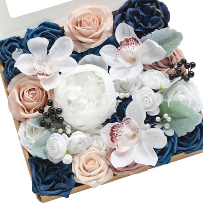 Ling's moment Fake Flowers Box, Faux Artificial Greenery Stems Foam Roses Poppy Gardenia Silk Hydrangea Peony Fabic Flower for Centerpieces Bouquet Wedding Floral Vase, English Pastel, Deluxe Combo