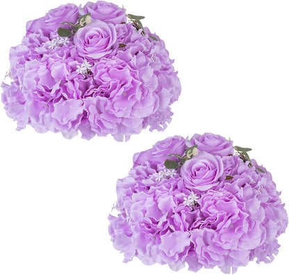 NUPTIO Artificial Flower Centrepieces for Tables - 2 Pcs Large Fake Flowers Roses Balls 15.7 inch Diam - Royal Blue Silk Faux Rose Arrangement Bouquet for Wedding Party Centerpiece Table Decorations