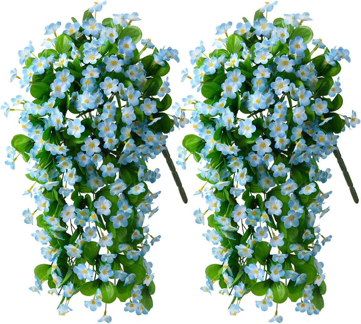 2PCS Artificial Hanging Flowers, Fake Hanging Plants Violet Vines UV Resistant for Wall Home Room Garden Wedding Indoor Outdoor Spring Summer Decoration(Purple)