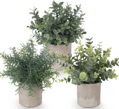 Lemonfilter Small Fake Plants, 5 Pack Mini Potted Artificial Eucalyptus Plant Greenery Plastic Fake Plants Faux Plant for Table Shelve Bathroom Kitchen Rustic Farmhouse Indoor Decor