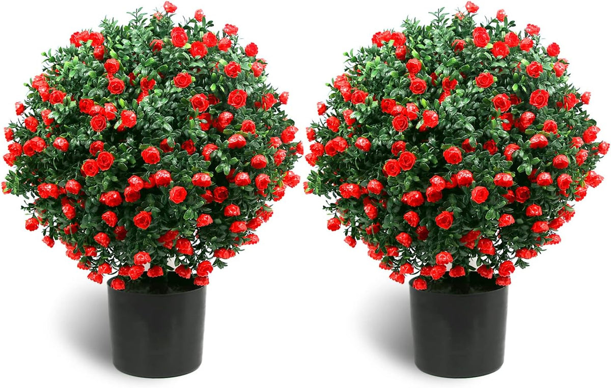 Sunnyglade 21.6” Tall Artificial Lavender Topiary Ball Tree Set of 2 Pack Potted Bushes UV Resistant Potted Plants for Indoor Outdoor Home Garden(Purple)