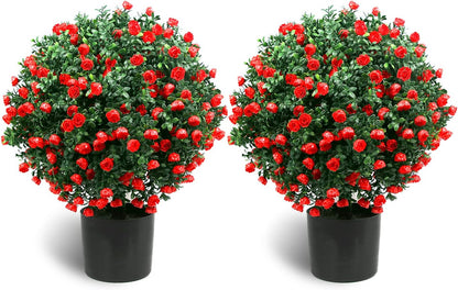 Sunnyglade 21.6” Tall Artificial Lavender Topiary Ball Tree Set of 2 Pack Potted Bushes UV Resistant Potted Plants for Indoor Outdoor Home Garden(Purple)