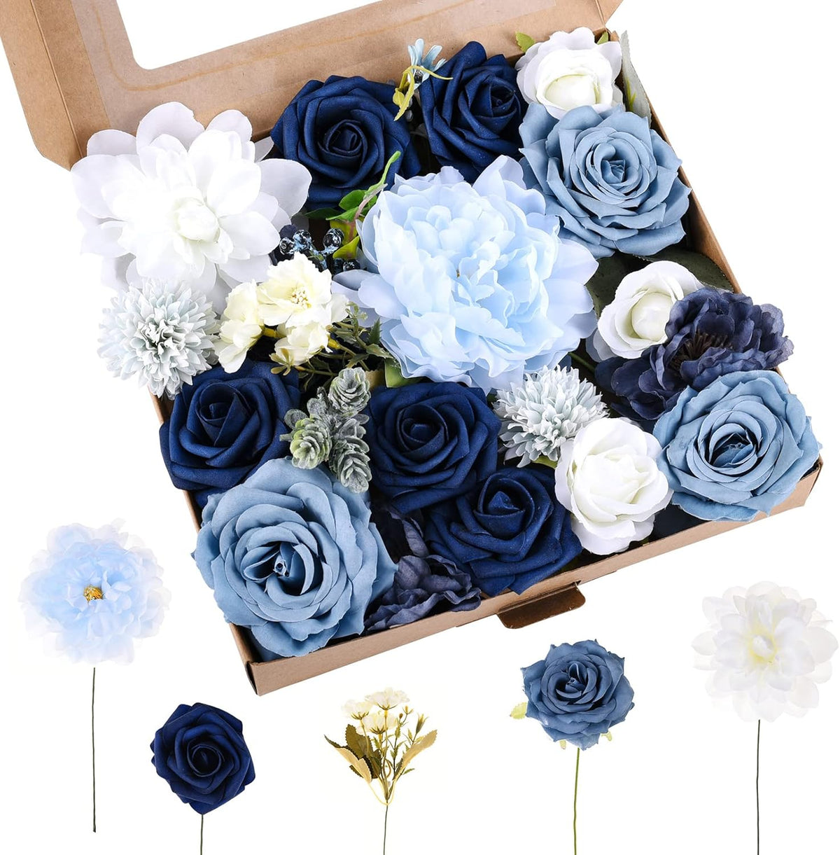 Jspupifip Pink, Hot Pink Artificial Flowers Combo Box Fake Silk Roses with Stems Hydrangea Peony Arrangement for Bridal Shower Boho DIY Wedding Cake White Flowers Table Decorations