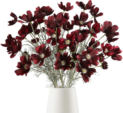 6 Pcs Cosmos Silk Flowers 24" Wild Flowers Artificial Fake Flowers Arrangement for Wedding Party Kitchens Home Decoration (Burgundy)