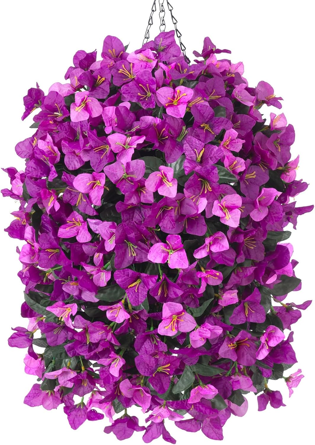 Artificial Bougainvillea Faux Flowers Plants Baskets for Outdoor Outside Decoration, 3PCS Fake Silk Flowers Long Trailing Vines UV Resistant Realistic for Front Door Porch Patio (PurpleHotpink)