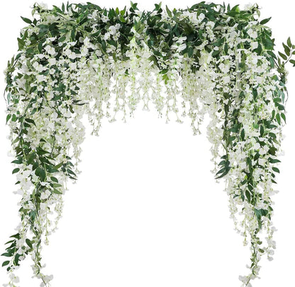Veryhome 3Pcs 7.2Ft/Piece Artificial Flowers Wisteria Garland Artificial Wisteria Vine Hanging Flower Greenery Garland for Home Garden Outdoor Wedding Arch Floral Decor (White)