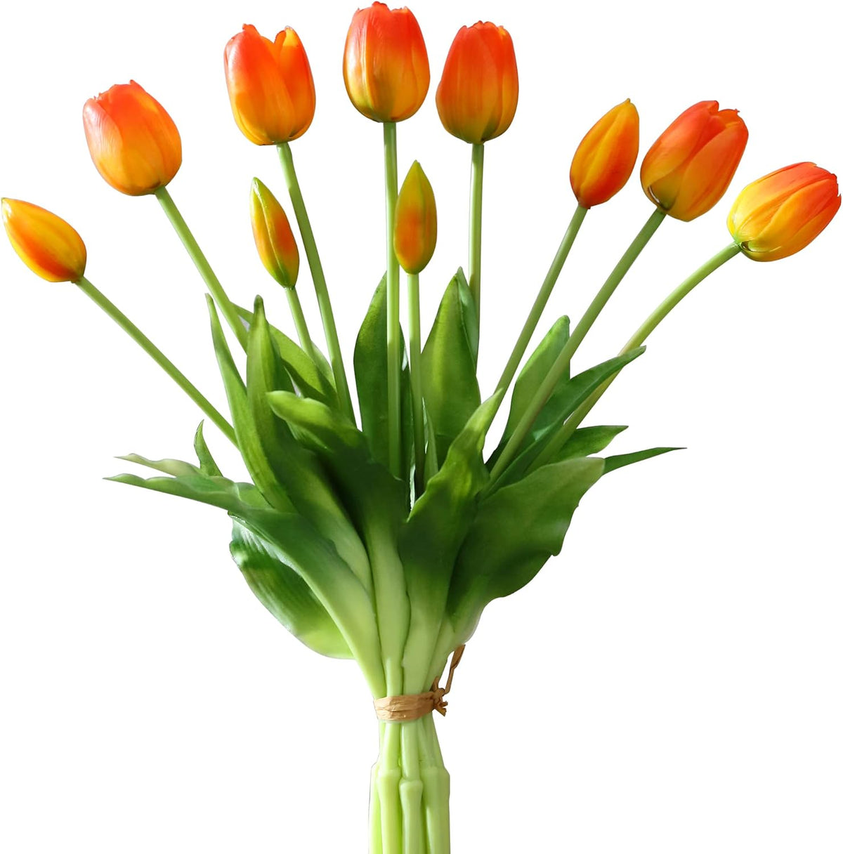 Artificial Flowers 20 Pcs Fake Tulips Real Touch, Faux Latex Tulips Flowers with Gift Box Soft Faux Tulips Bouquets Arrangements for Party Wedding Home Room Decoration (Orange)