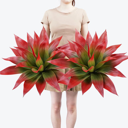 Artificial Agave Plants, Large UV Resistant Fake Agave Planters for Indoor and Outdoor Decorating Tropical Plant Succulents Greenery Indoor Decor (2 Pack, 22" Red)